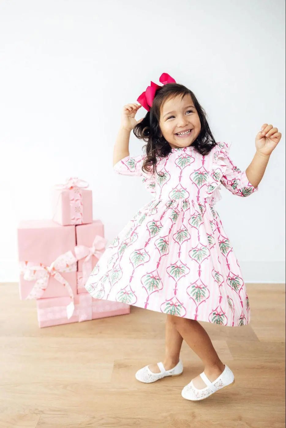 Mila & Rose ® Merry Mistletoe 3/4 Sleeve Ruffle Twirl Dress - 