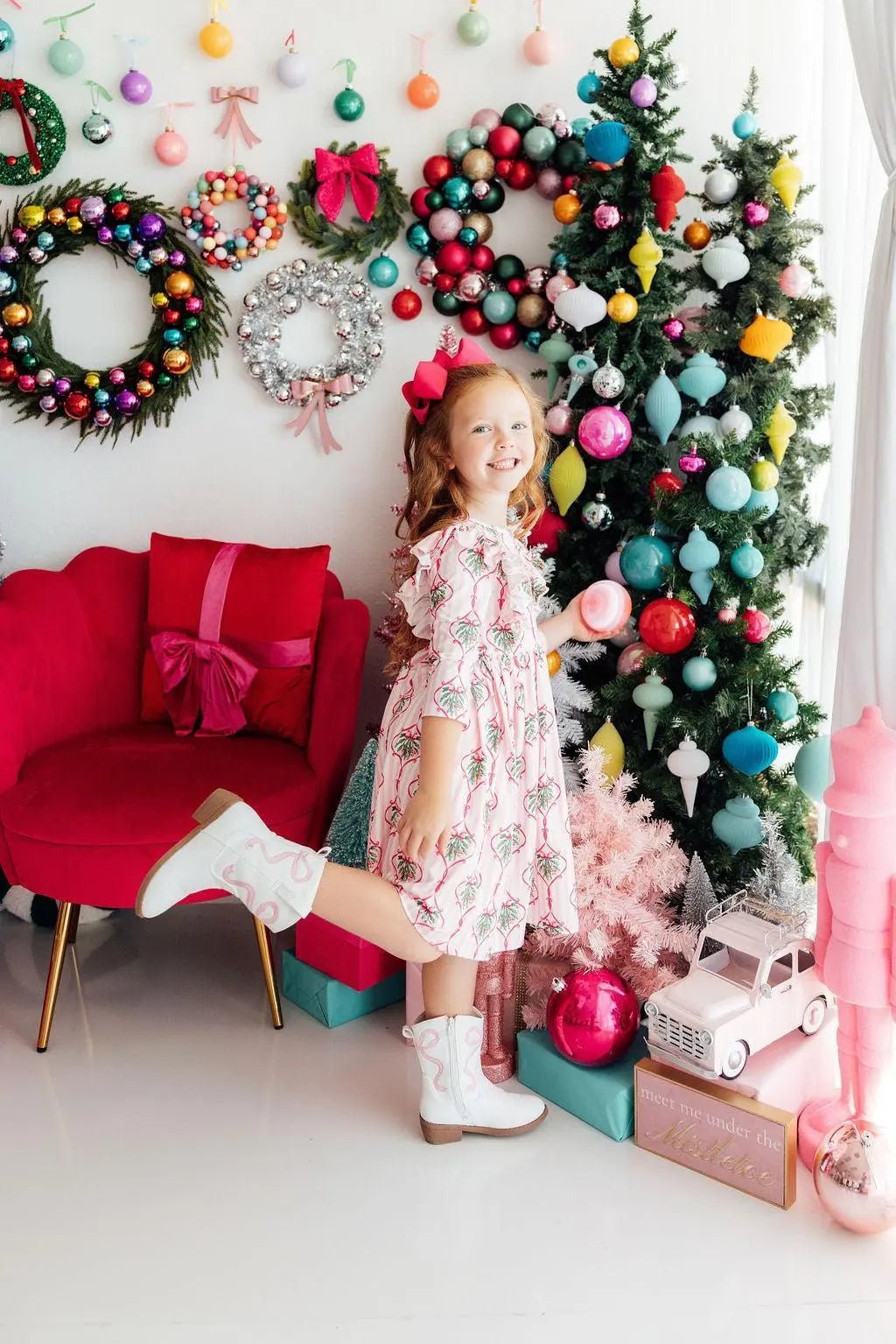 Mila & Rose ® Merry Mistletoe 3/4 Sleeve Ruffle Twirl Dress - 