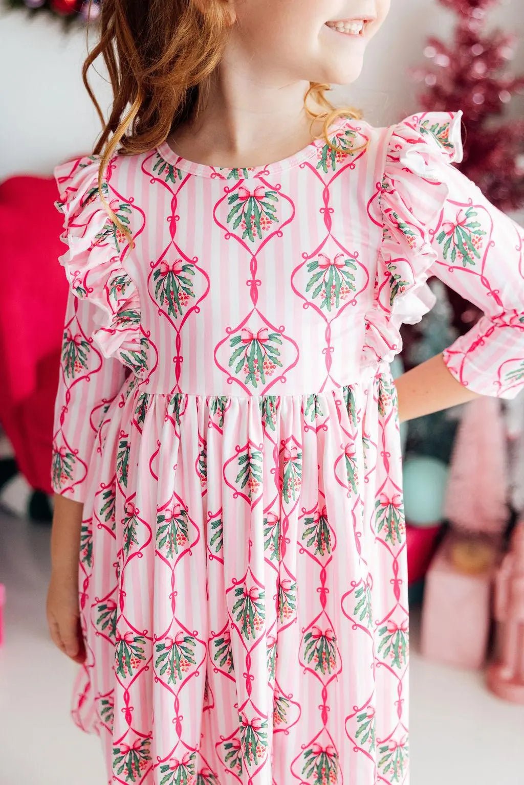 Mila & Rose ® Merry Mistletoe 3/4 Sleeve Ruffle Twirl Dress - 