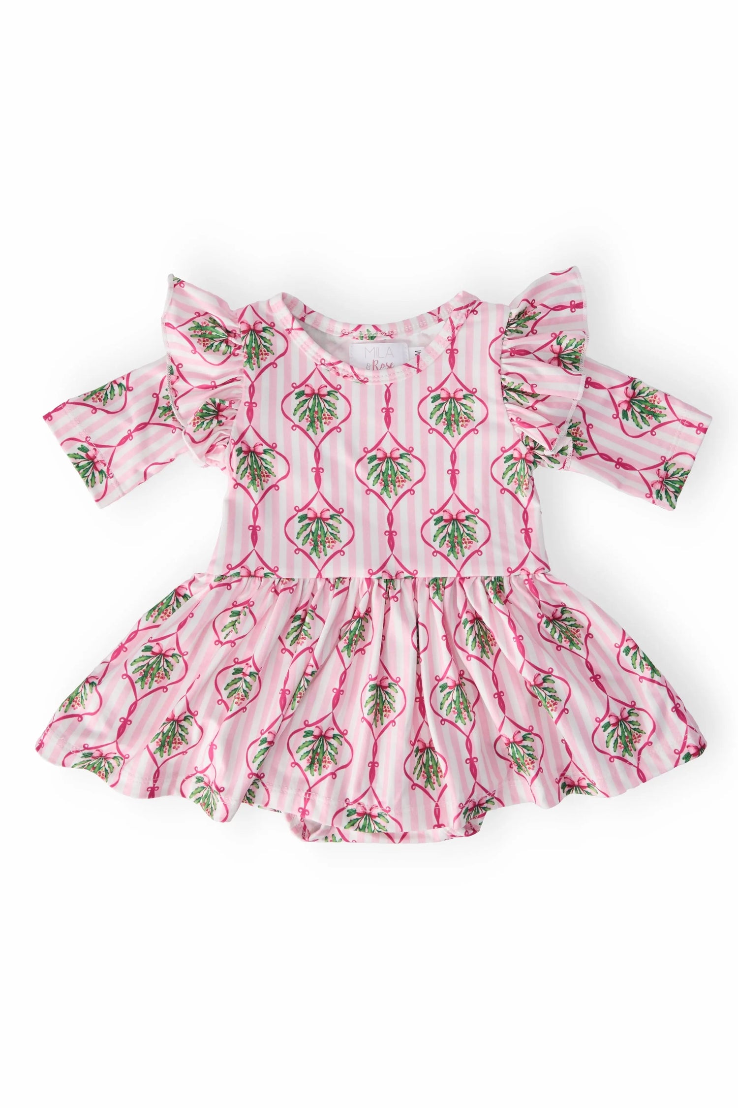 Mila & Rose ® Merry Mistletoe 3/4 Sleeve Twirl Flutter Bodysuit - 