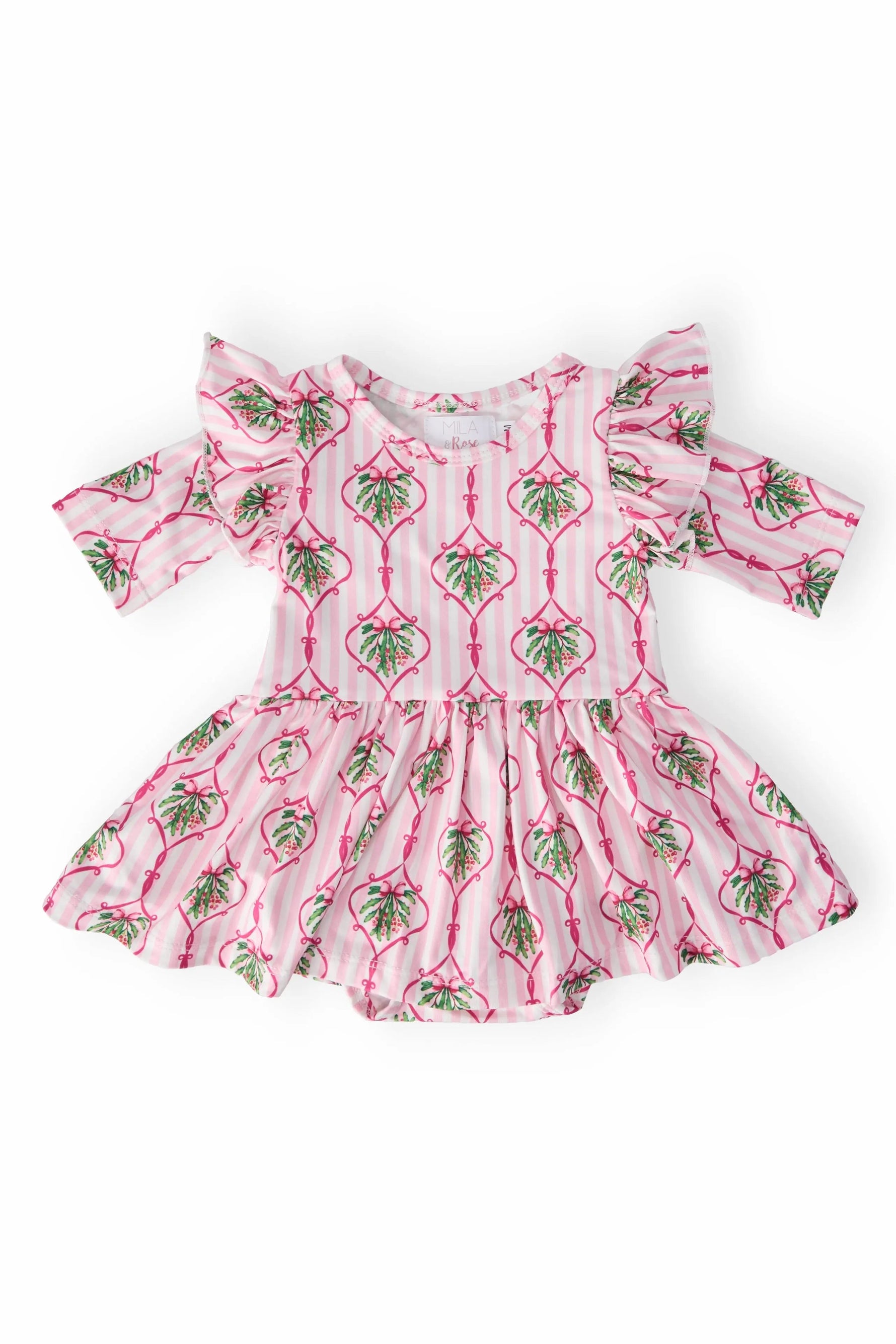 Mila & Rose ® Merry Mistletoe 3/4 Sleeve Twirl Flutter Bodysuit - 