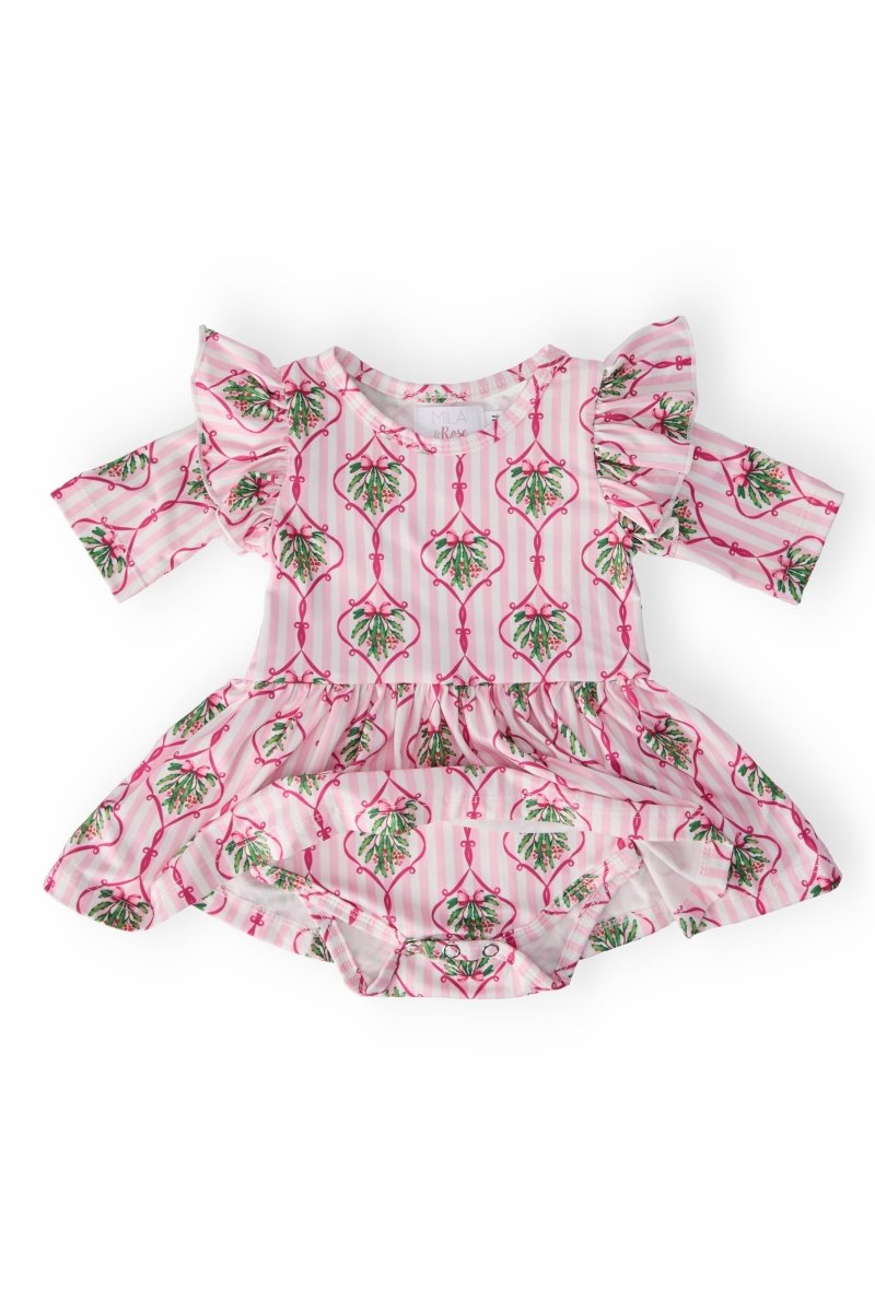Mila & Rose ® Merry Mistletoe 3/4 Sleeve Twirl Flutter Bodysuit - 