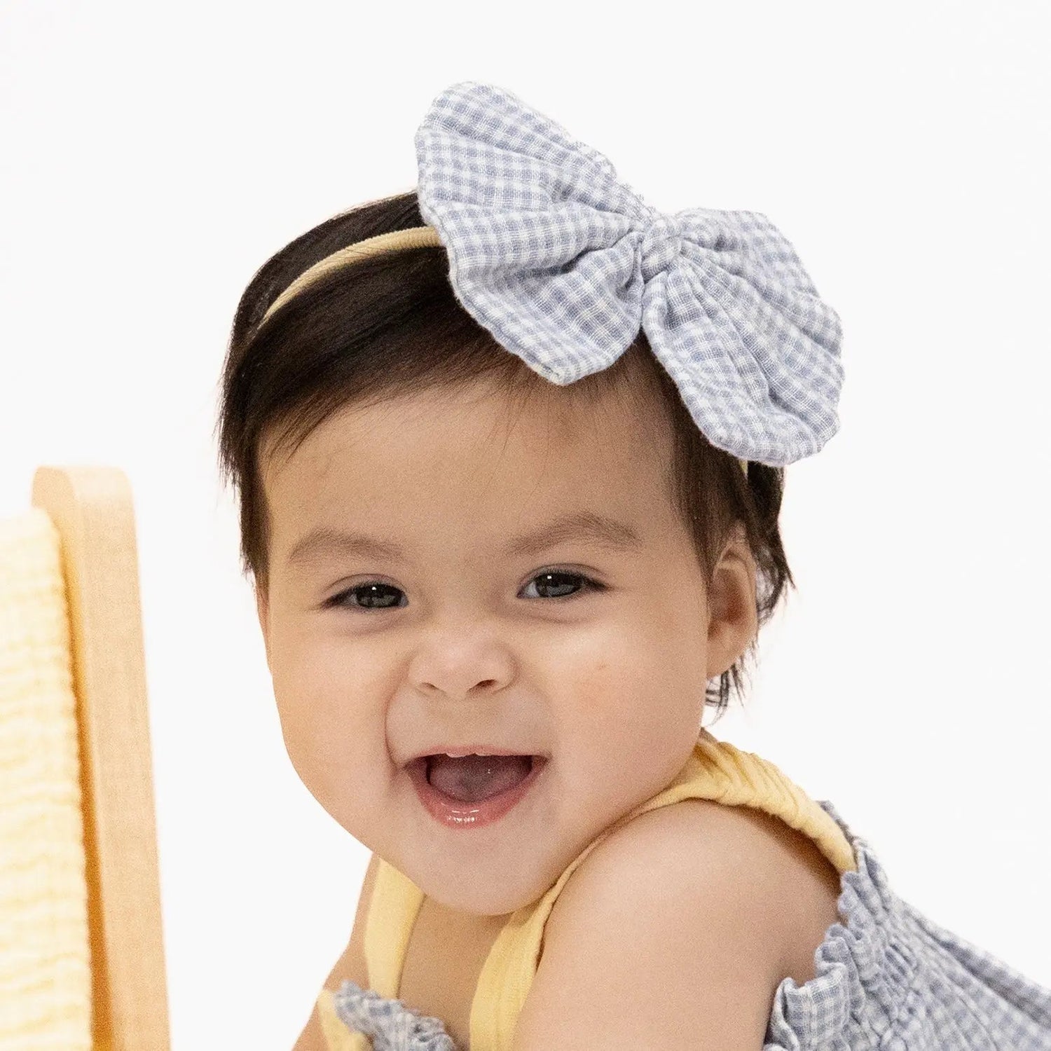 Angel Dear Micro Gingham Blue Blizzard - Bow on Headband - 