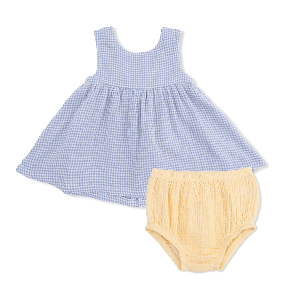 Angel Dear Micro Gingham Blue Blizzard - Infant Dress with Bow and Bloomer - 