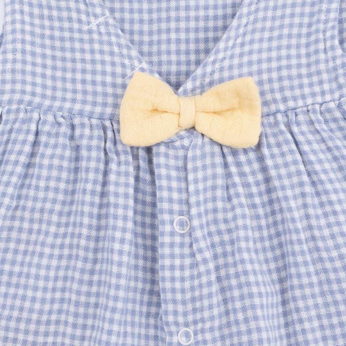 Angel Dear Micro Gingham Blue Blizzard - Infant Dress with Bow and Bloomer - 