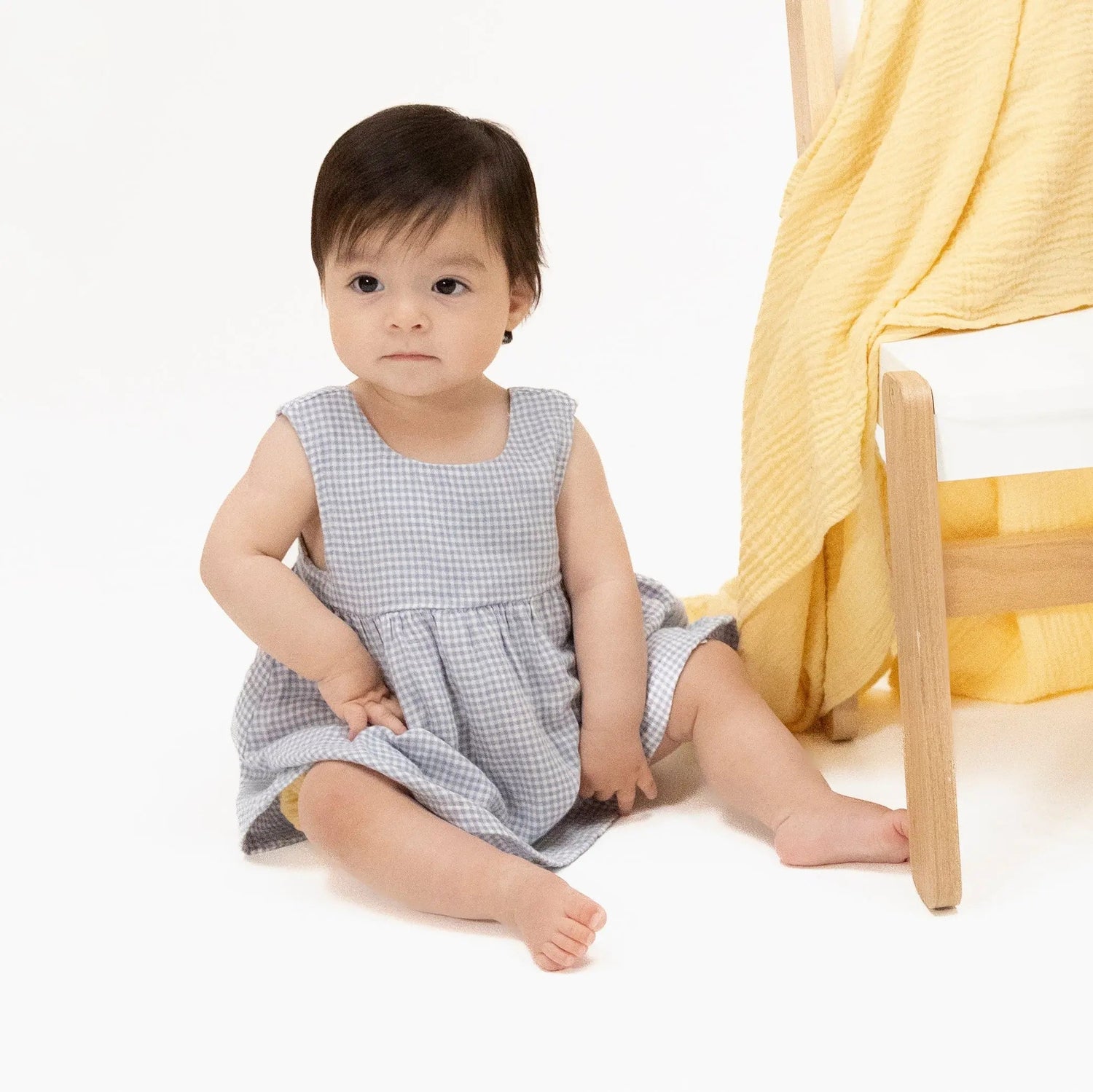 Angel Dear Micro Gingham Blue Blizzard - Infant Dress with Bow and Bloomer - 