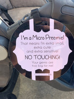 Three Little Tots Micro Preemie No Touching Car Seat Sign Tag - 
