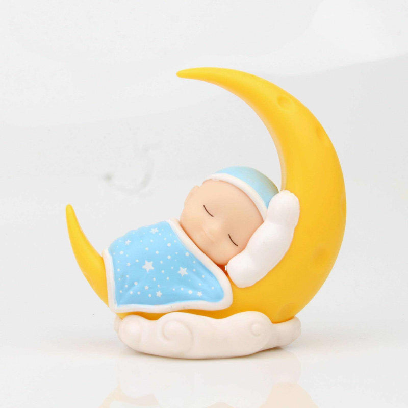 Micro-view Moon Decoration for baby with handmade charm, featuring a sleeping baby on a crescent moon.