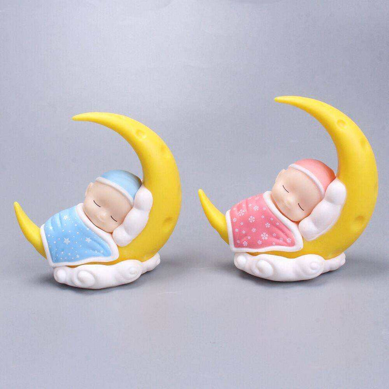 Handmade Micro-view Moon Decoration with sleeping baby, cartoon design, safe materials.