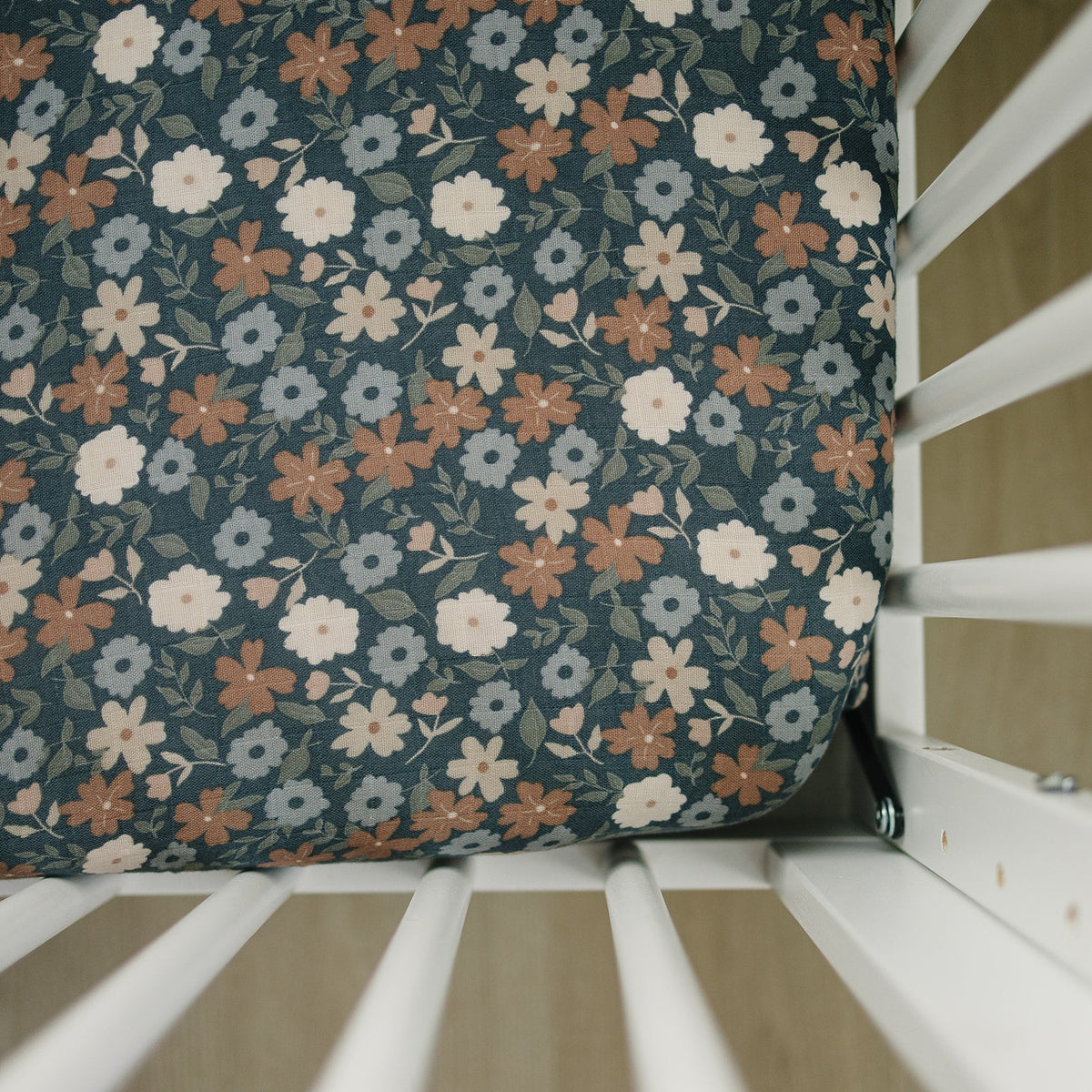 Mebie Baby Midnight Floral Muslin Crib Sheet For Standard 52x28 Crib - 