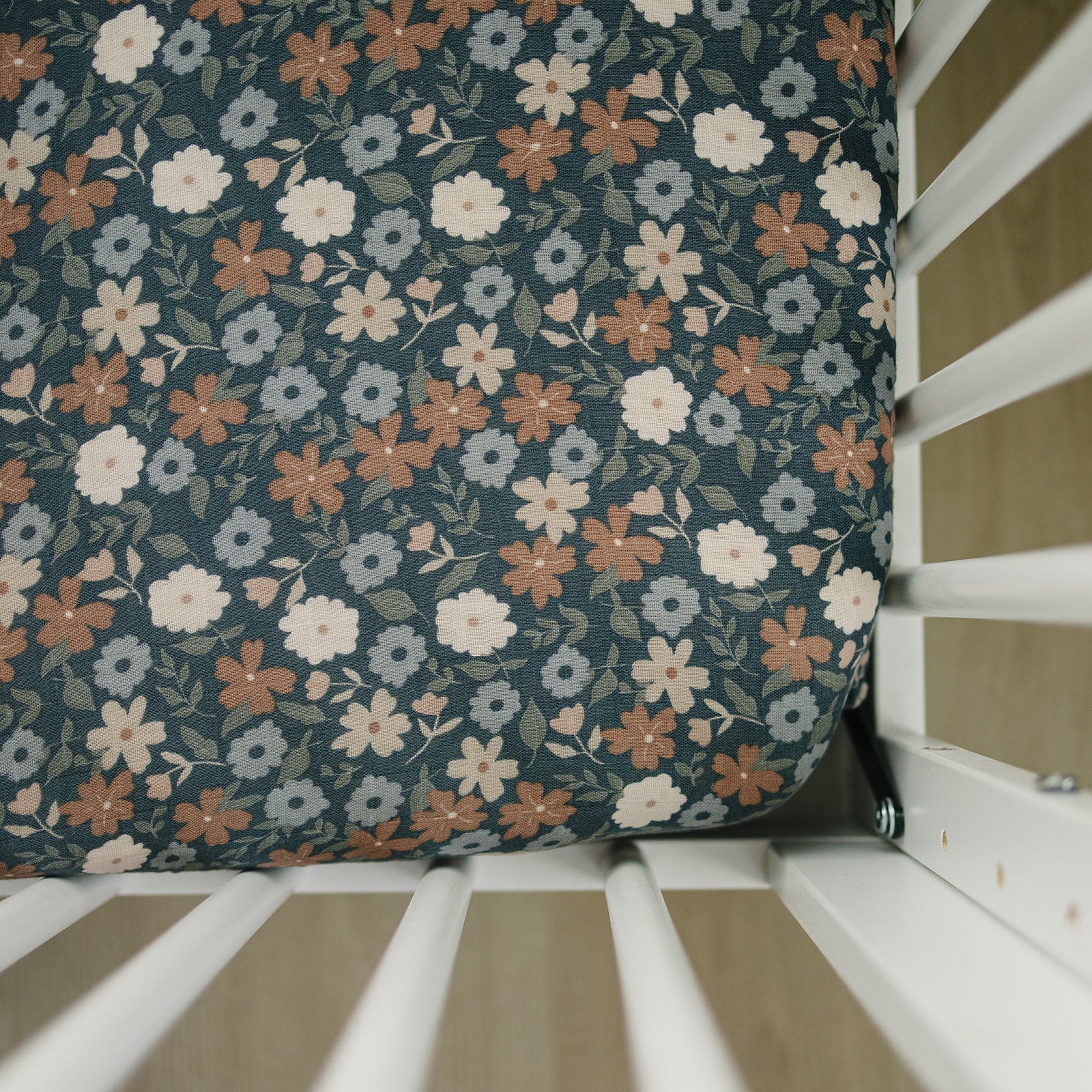 Mebie Baby Midnight Floral Muslin Crib Sheet For Standard 52x28 Crib - 