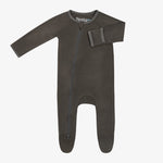 Midnight dark-toned baby footie pajama with full-length zipper, covered feet, and fold-over hand mittens