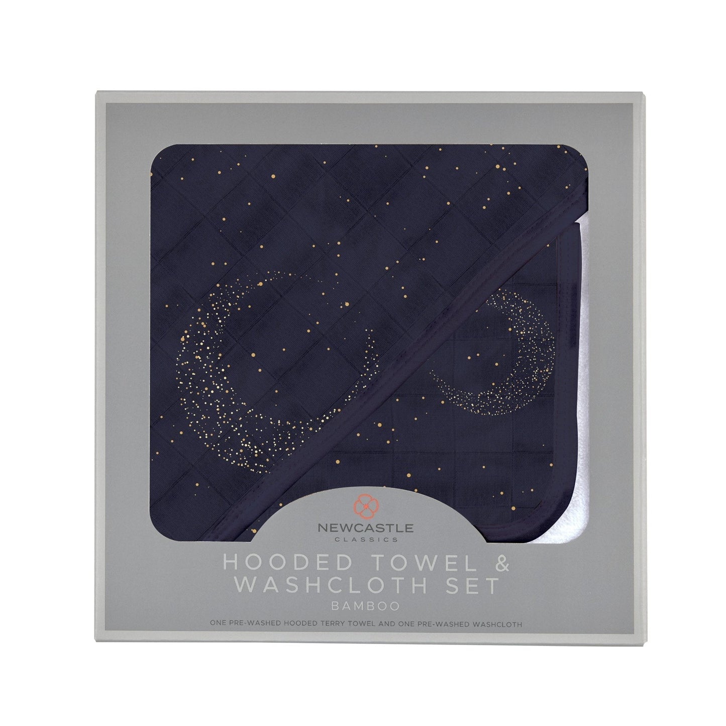 Midnight Moon Bamboo Hooded Towel and Washcloth Set for Babies 100 Percent Natural Bamboo Muslin Newcastle Classics