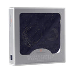 Midnight Moon bamboo hooded baby towel and matching washcloth set, folded on a soft surface.