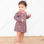 Bestaroo Midnight Petals Bamboo Bodysuit Dress With Long Sleeve Snap Closure for Babies - 