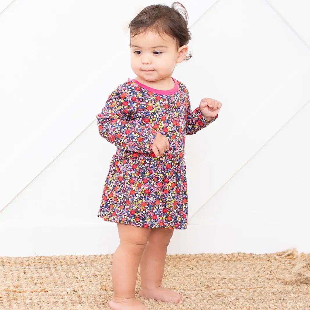 Bestaroo Midnight Petals Bamboo Bodysuit Dress With Long Sleeve Snap Closure for Babies - 