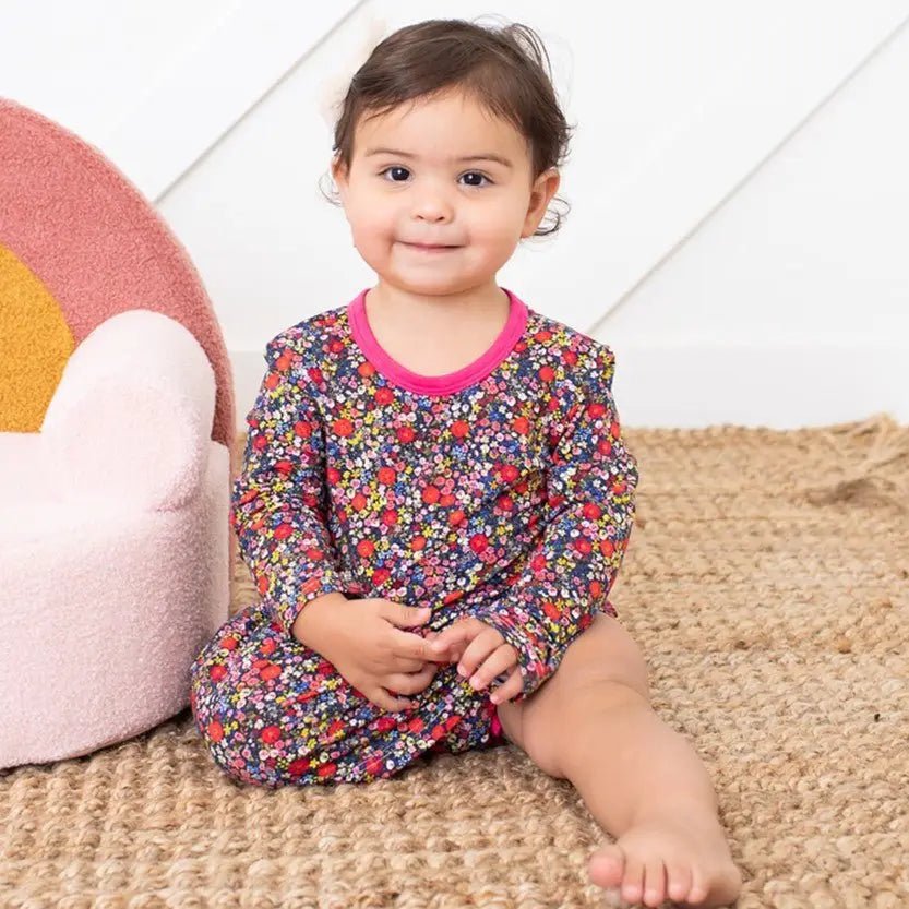 Bestaroo Midnight Petals Bamboo Bodysuit Dress With Long Sleeve Snap Closure for Babies - 