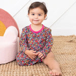 Bestaroo Midnight Petals Bamboo Bodysuit Dress With Long Sleeve Snap Closure for Babies - 