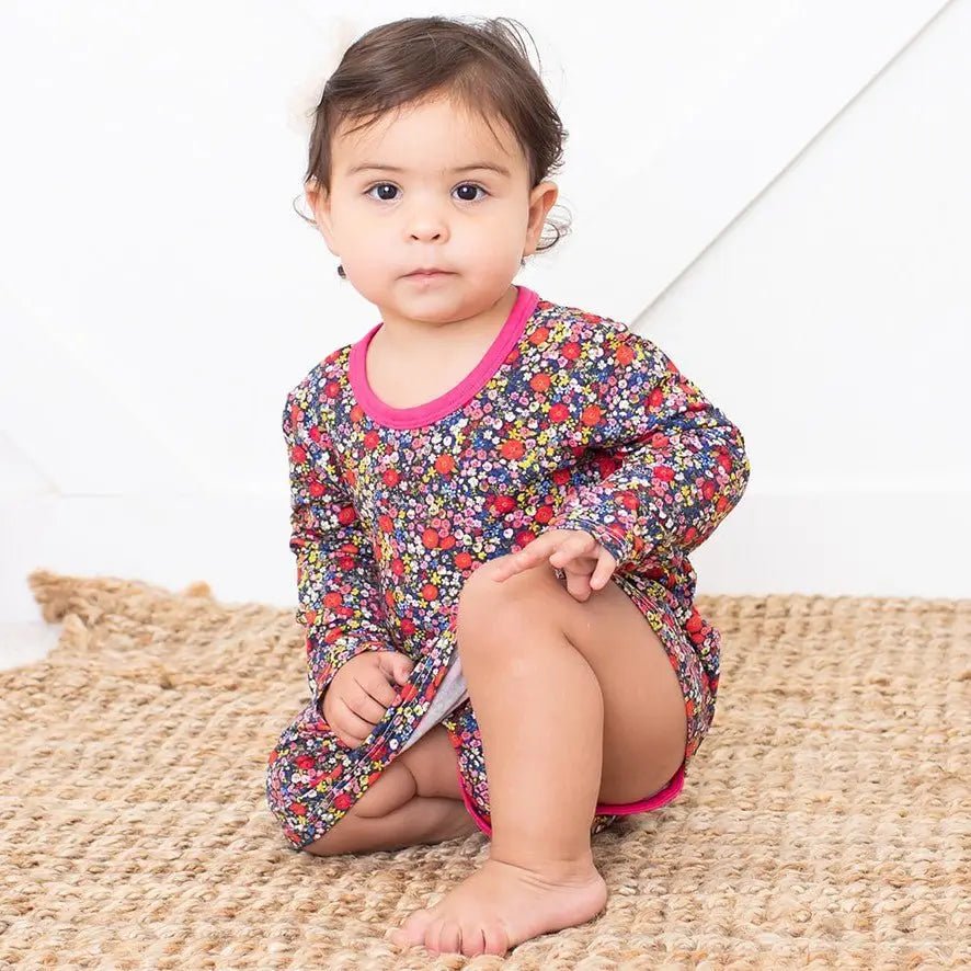 Bestaroo Midnight Petals Bamboo Bodysuit Dress With Long Sleeve Snap Closure for Babies - 