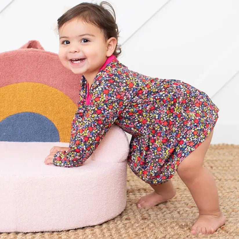 Bestaroo Midnight Petals Bamboo Bodysuit Dress With Long Sleeve Snap Closure for Babies - 