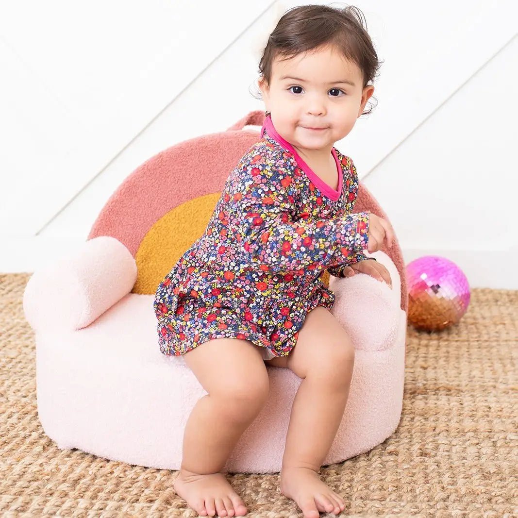 Bestaroo Midnight Petals Bamboo Bodysuit Dress With Long Sleeve Snap Closure for Babies - 