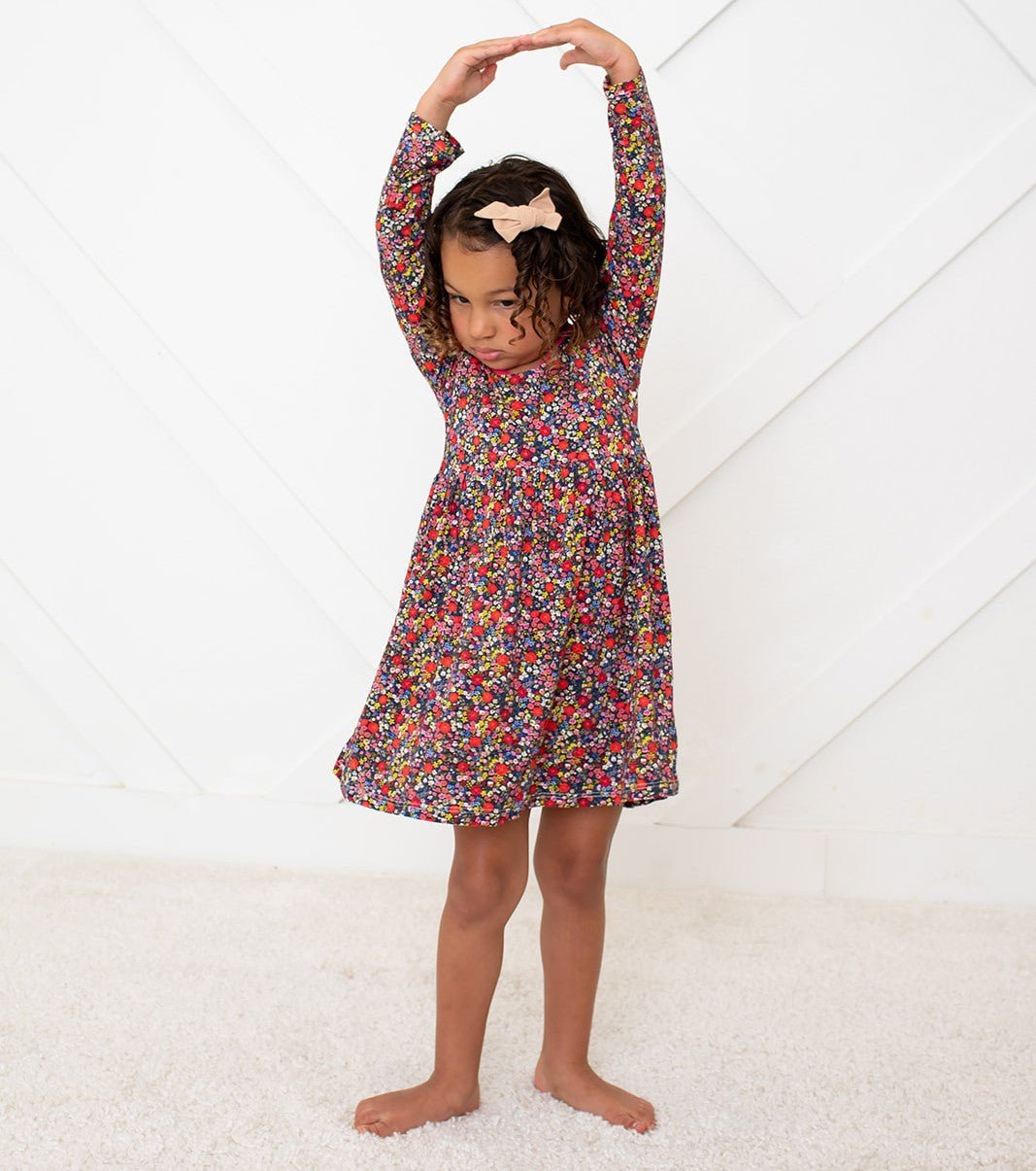 Bamboo Dress, Midnight Petals, Long Sleeve
