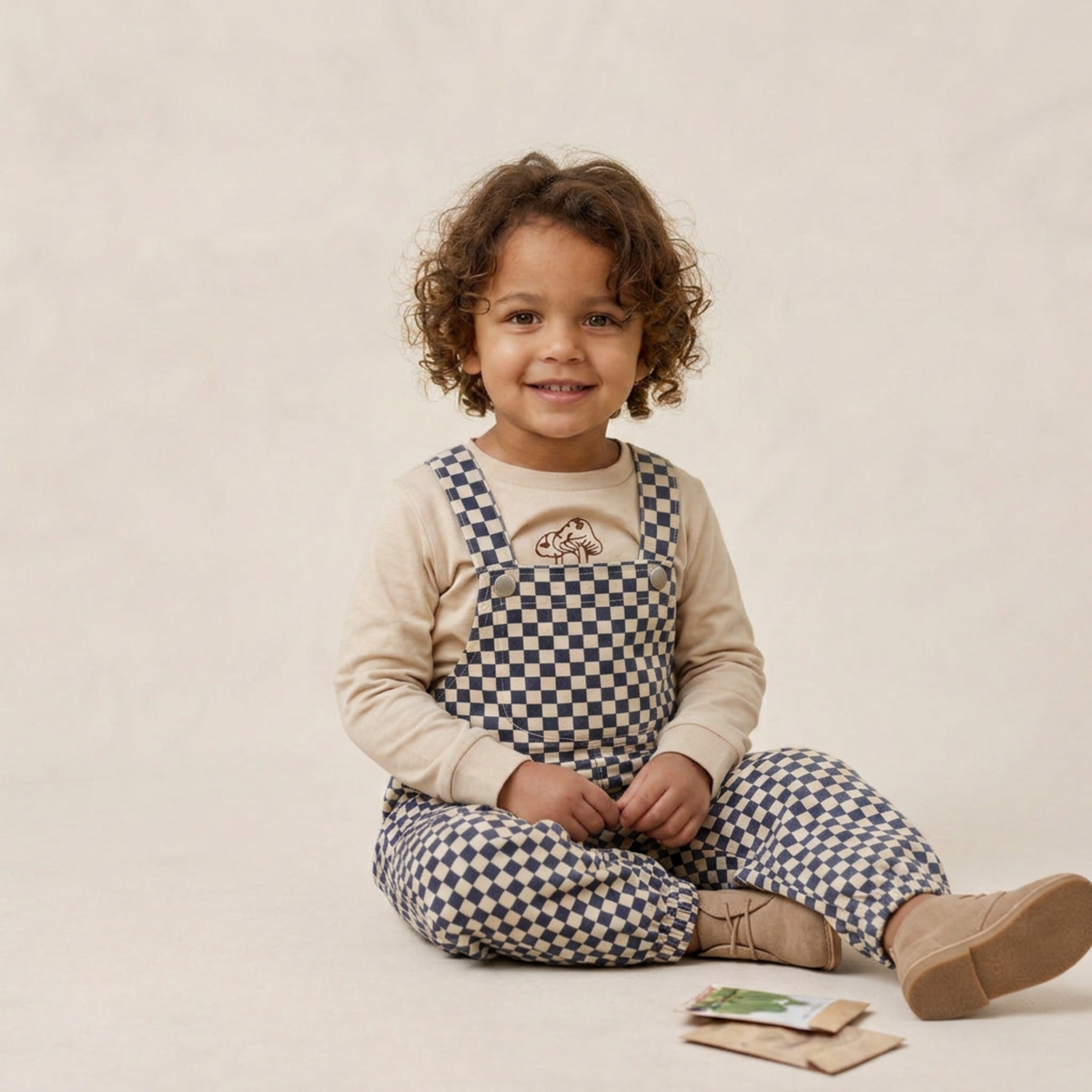 Organic Twill Overalls - Midnight Check by Makemake Organics