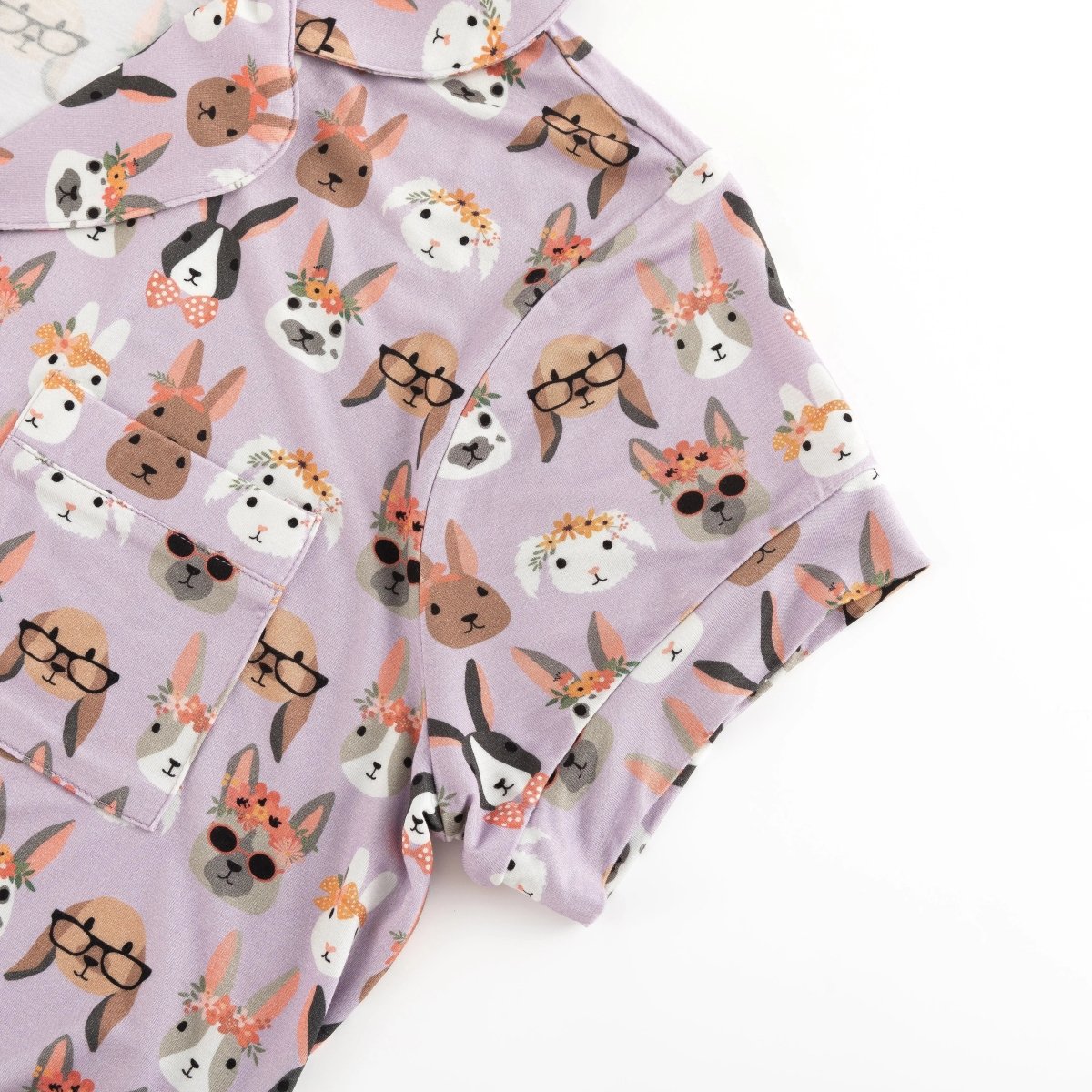 Dreamlet Midsummer Bunnies Womens Bamboo Short Sleeve Pajama Set - Everetts Place Boutique - 