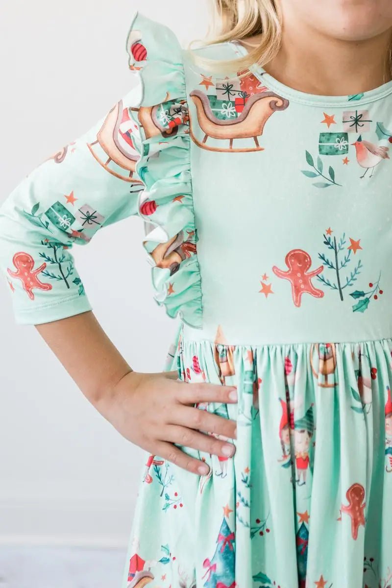 Mila & Rose ® Mila And Rose Believe In Your Elf Three Quarter Sleeve Ruffle Twirl Dress - 