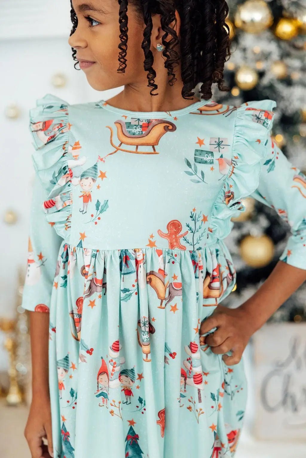 Mila & Rose ® Mila And Rose Believe In Your Elf Three Quarter Sleeve Ruffle Twirl Dress - 