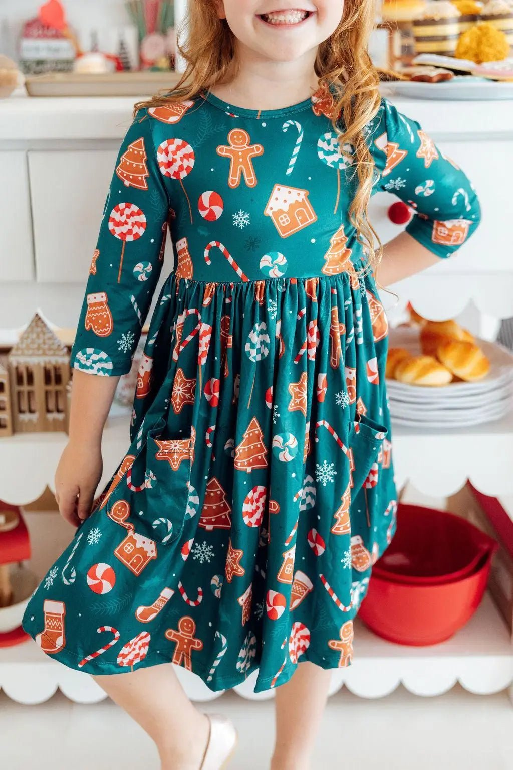 Mila & Rose ® Mila And Rose Gingerbread House Pocket Twirl Dress Three Quarter Sleeve - 