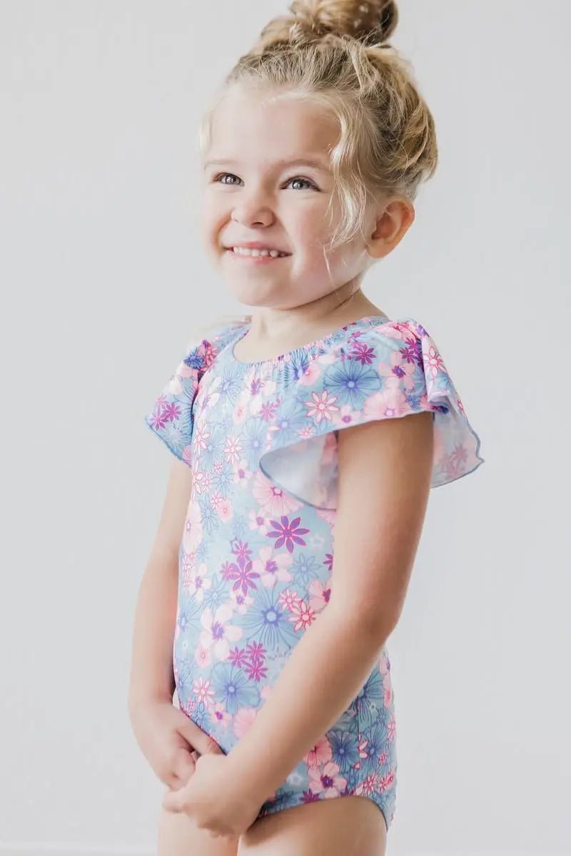 Mila & Rose ® Mila and Rose Love Blooms Spring Summer Flutter Sleeve Leotard for Girls - 