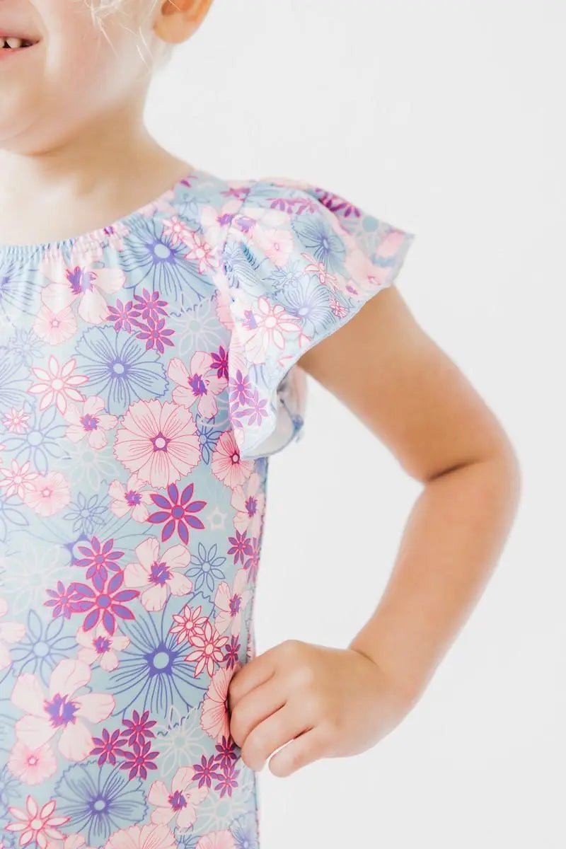 Mila & Rose ® Mila and Rose Love Blooms Spring Summer Flutter Sleeve Leotard for Girls - 