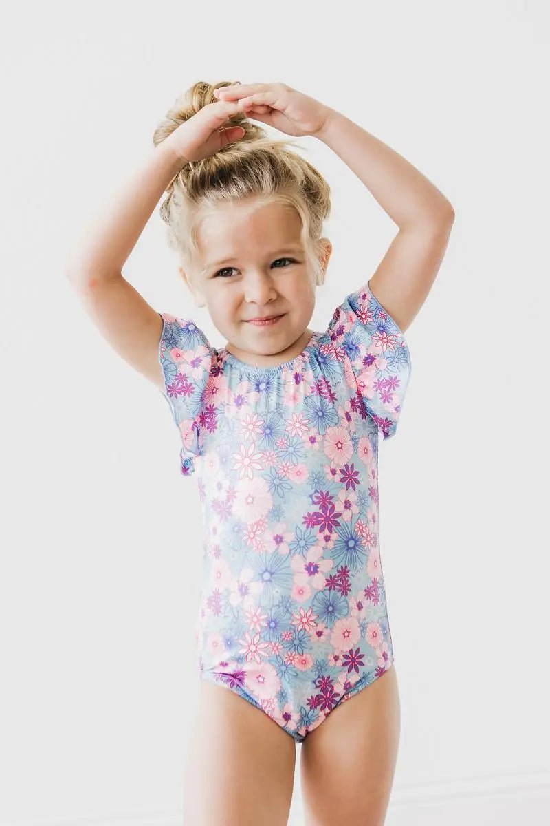 Mila & Rose ® Mila and Rose Love Blooms Spring Summer Flutter Sleeve Leotard for Girls - 