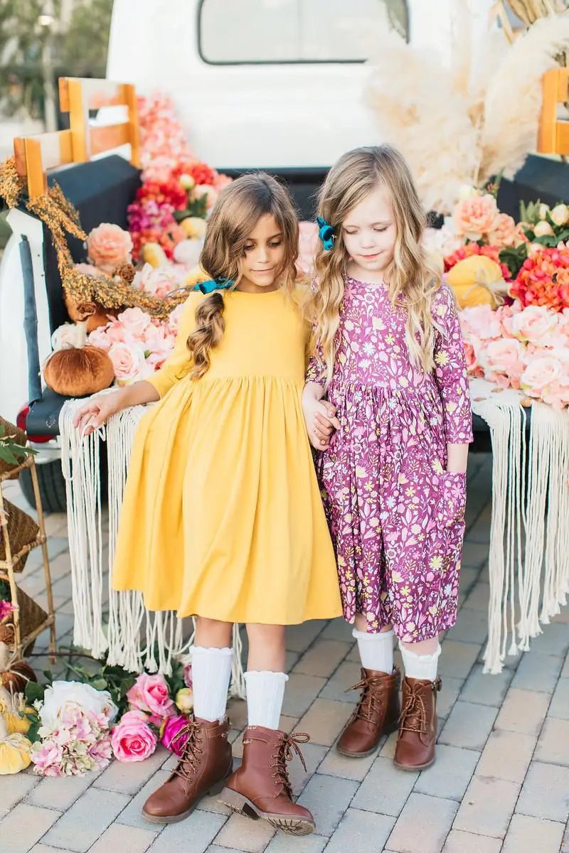 Mila & Rose ® Mila And Rose Mustard Three Quarter Sleeve Pocket Twirl Dress - 