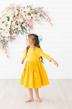 Mila & Rose ® Mila And Rose Mustard Three Quarter Sleeve Pocket Twirl Dress - 