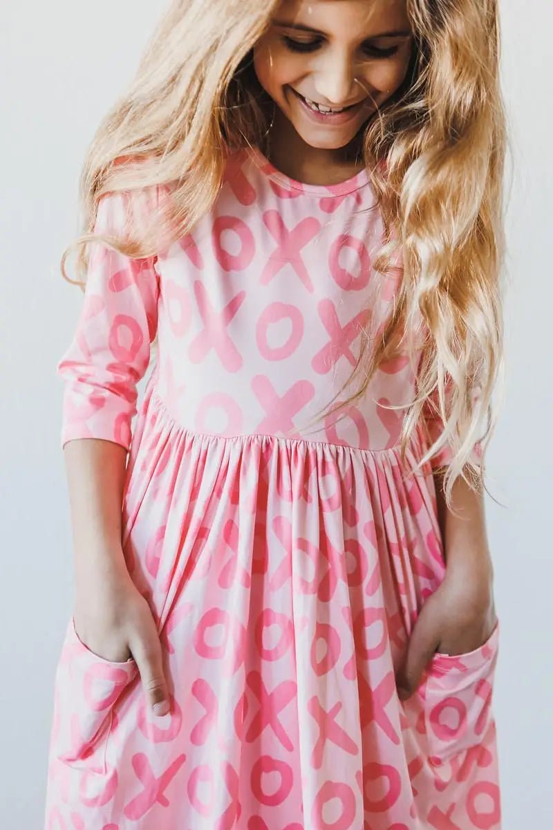 Mila & Rose ® Mila And Rose XOXO Three Quarter Sleeve Pocket Twirl Dress For School And Play - 