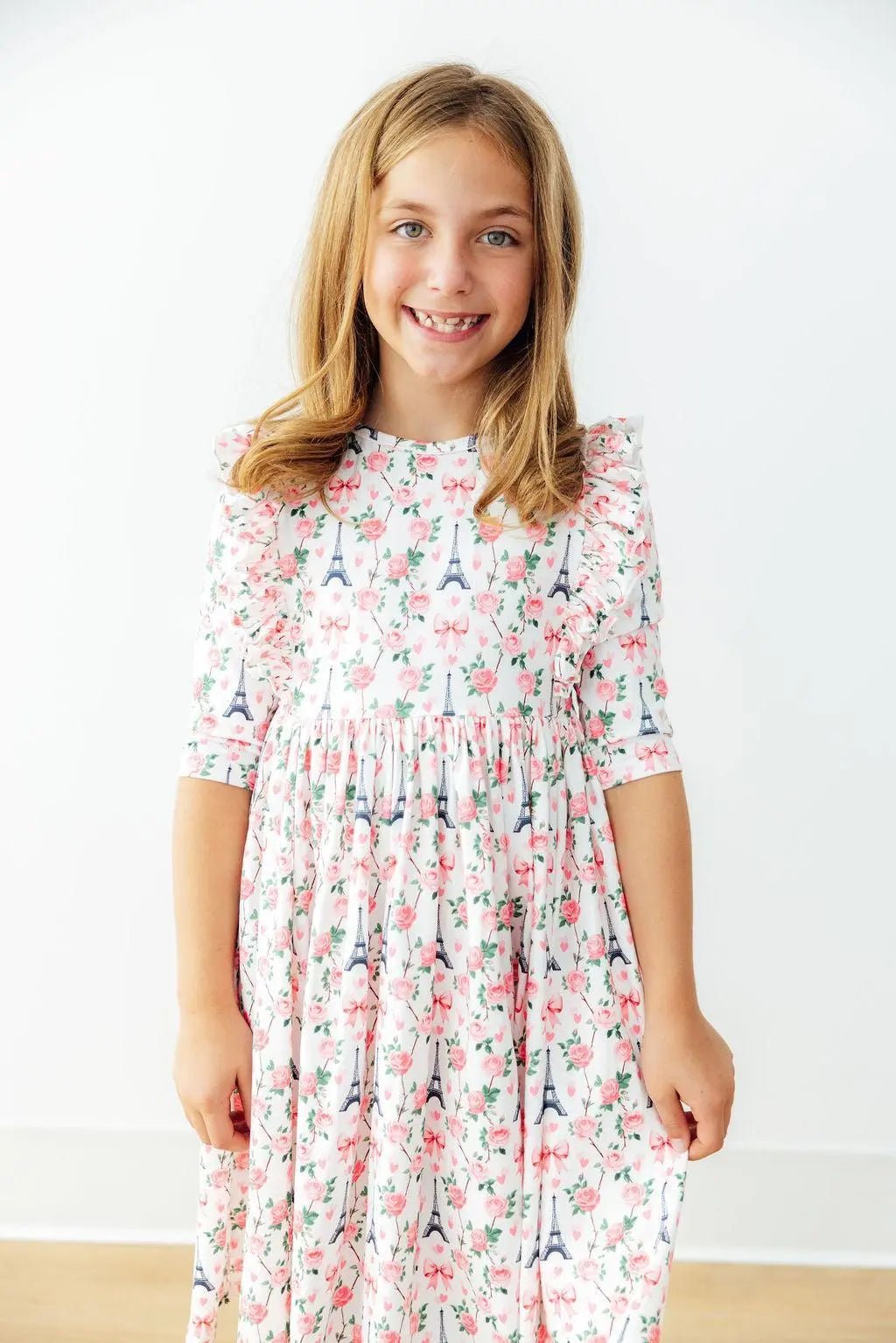 Mila & Rose ® Mila in Paris 3/4 Sleeve Ruffle Twirl Dress - 