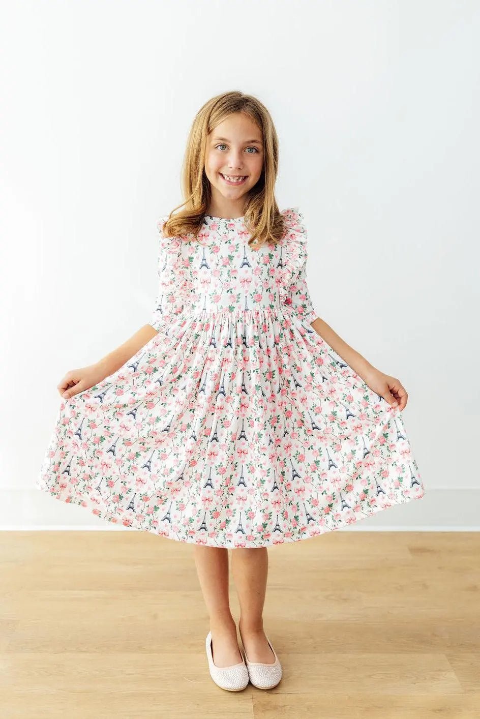 Mila & Rose ® Mila in Paris 3/4 Sleeve Ruffle Twirl Dress - 