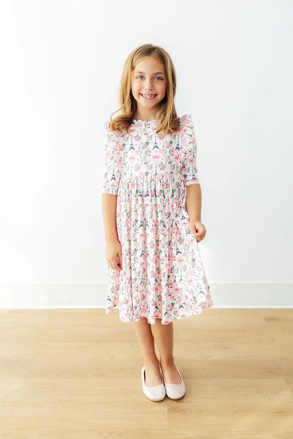 Mila & Rose ® Mila in Paris 3/4 Sleeve Ruffle Twirl Dress - 