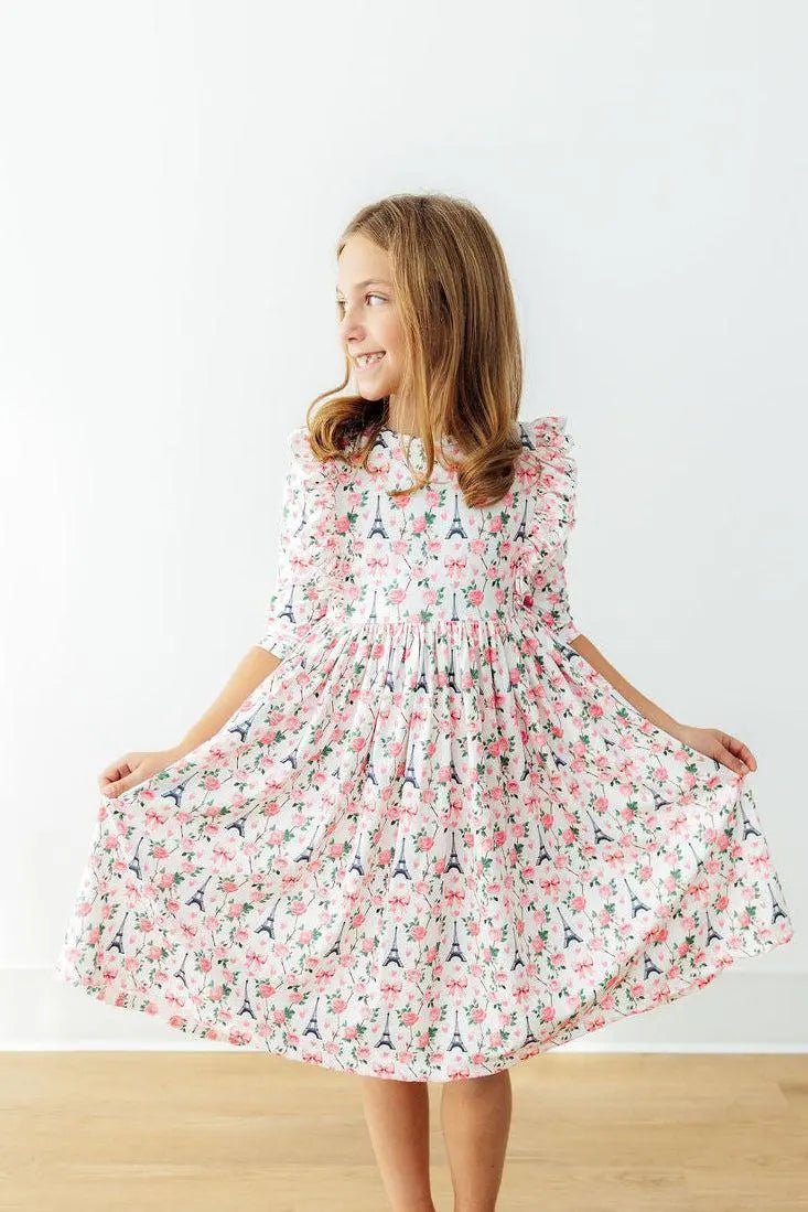 Mila & Rose ® Mila in Paris 3/4 Sleeve Ruffle Twirl Dress - 