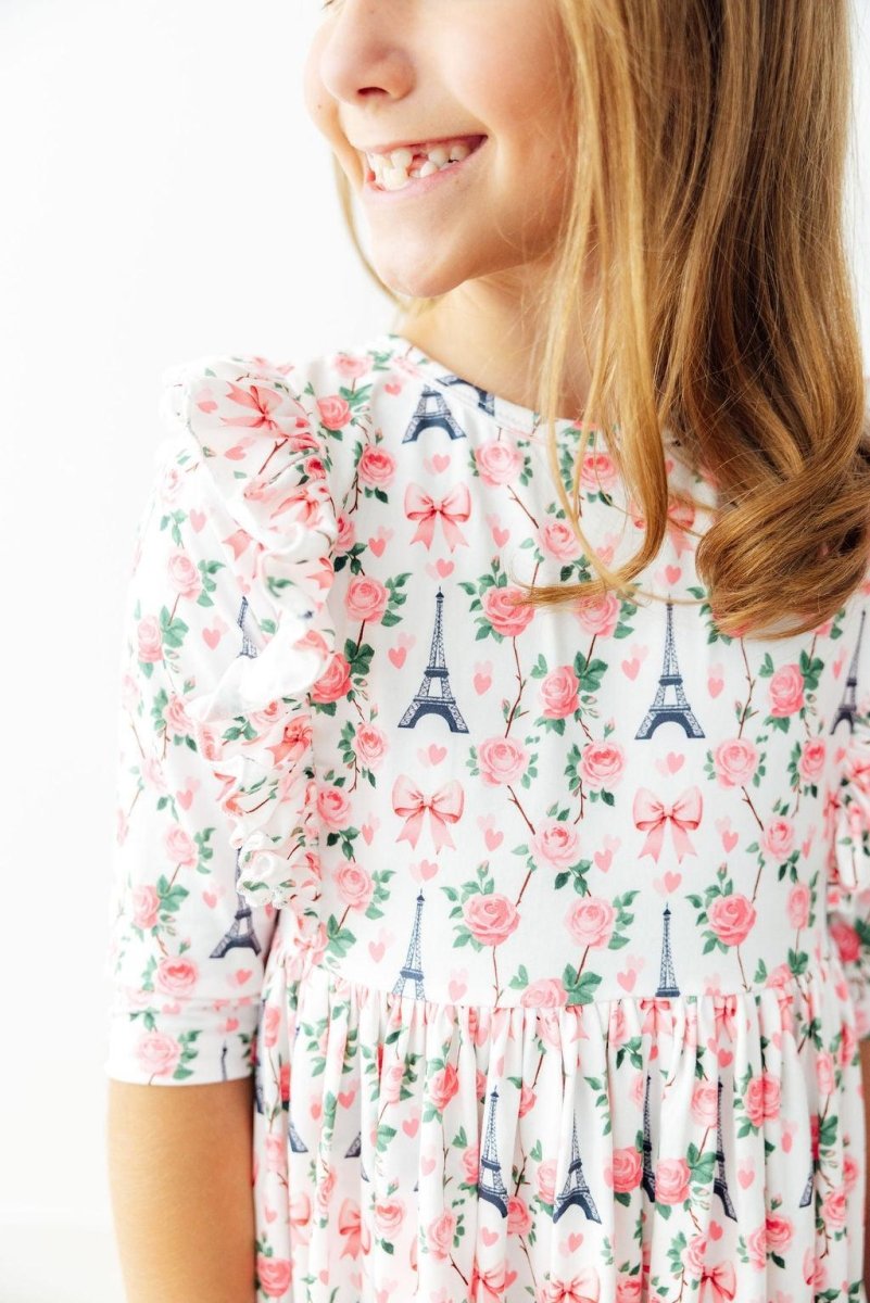 Mila & Rose ® Mila in Paris 3/4 Sleeve Ruffle Twirl Dress - 