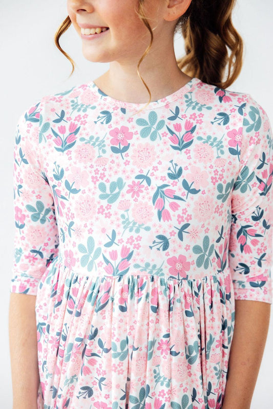 Mila & Rose ® Softly Blooming Three Quarter Sleeve Pocket Twirl Dress - Apparel & Accessories > Clothing > Dresses Twirl Pocket Dress 3/4