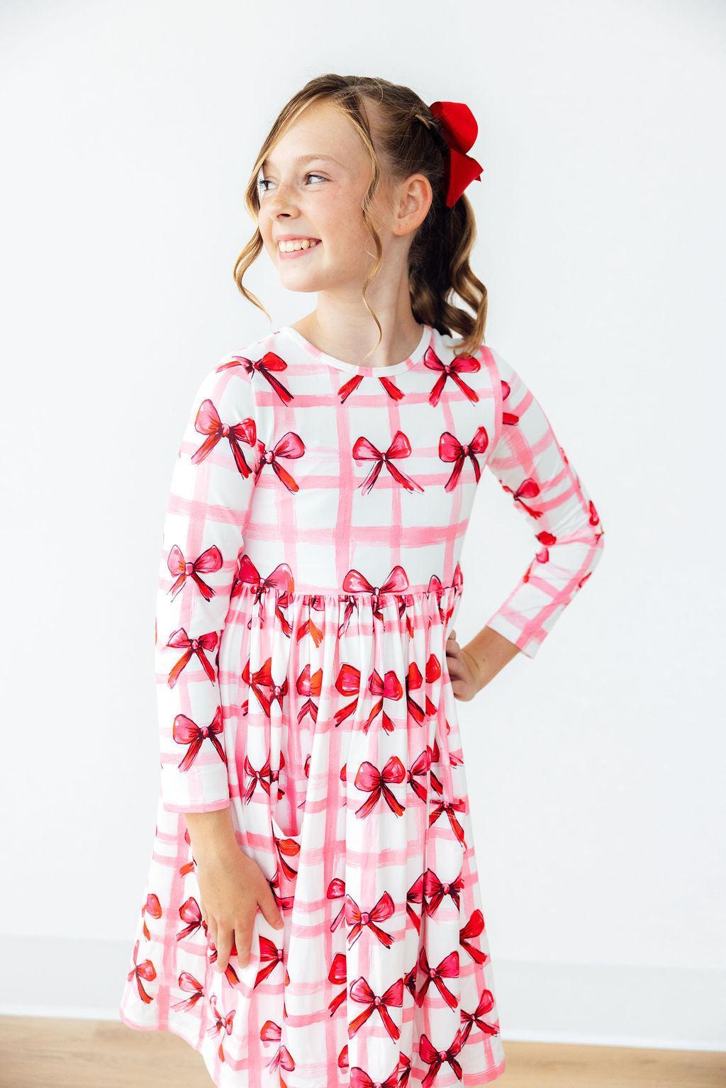 Mila & Rose ® Bow La La Long Sleeve Pocket Twirl Dress For Girls Elegant - Apparel & Accessories > Clothing > Dresses Twirl Dress - Pocket - L/S