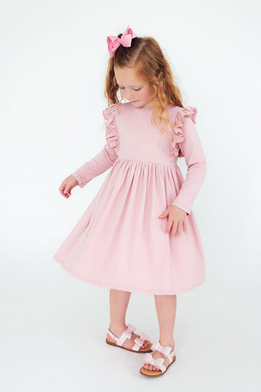 Mila & Rose ® Vintage Pink Long Sleeve Ruffle Twirl Dress For Girls - Apparel & Accessories > Clothing > Dresses Twirl Ruffle Dress L/S