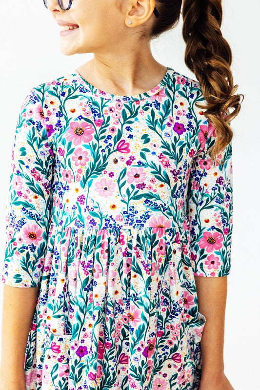 Mila & Rose ® Vivid Garden Three Quarter Sleeve Pocket Twirl Dress - Apparel & Accessories > Clothing > Dresses Twirl Pocket Dress 3/4