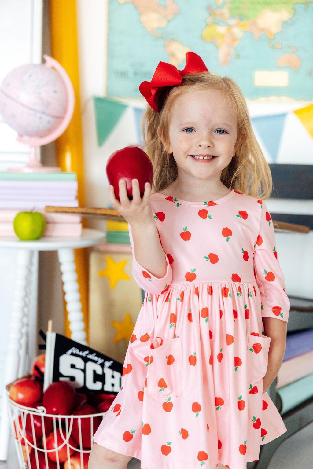 An Apple a Day 3/4 Sleeve Pocket Twirl Dress by Mila & Rose ® at Everetts Place