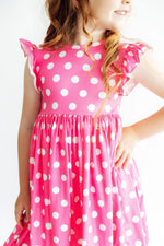 Pink Polka Dots Flutter Sleeve Twirl Dress by Mila & Rose ®