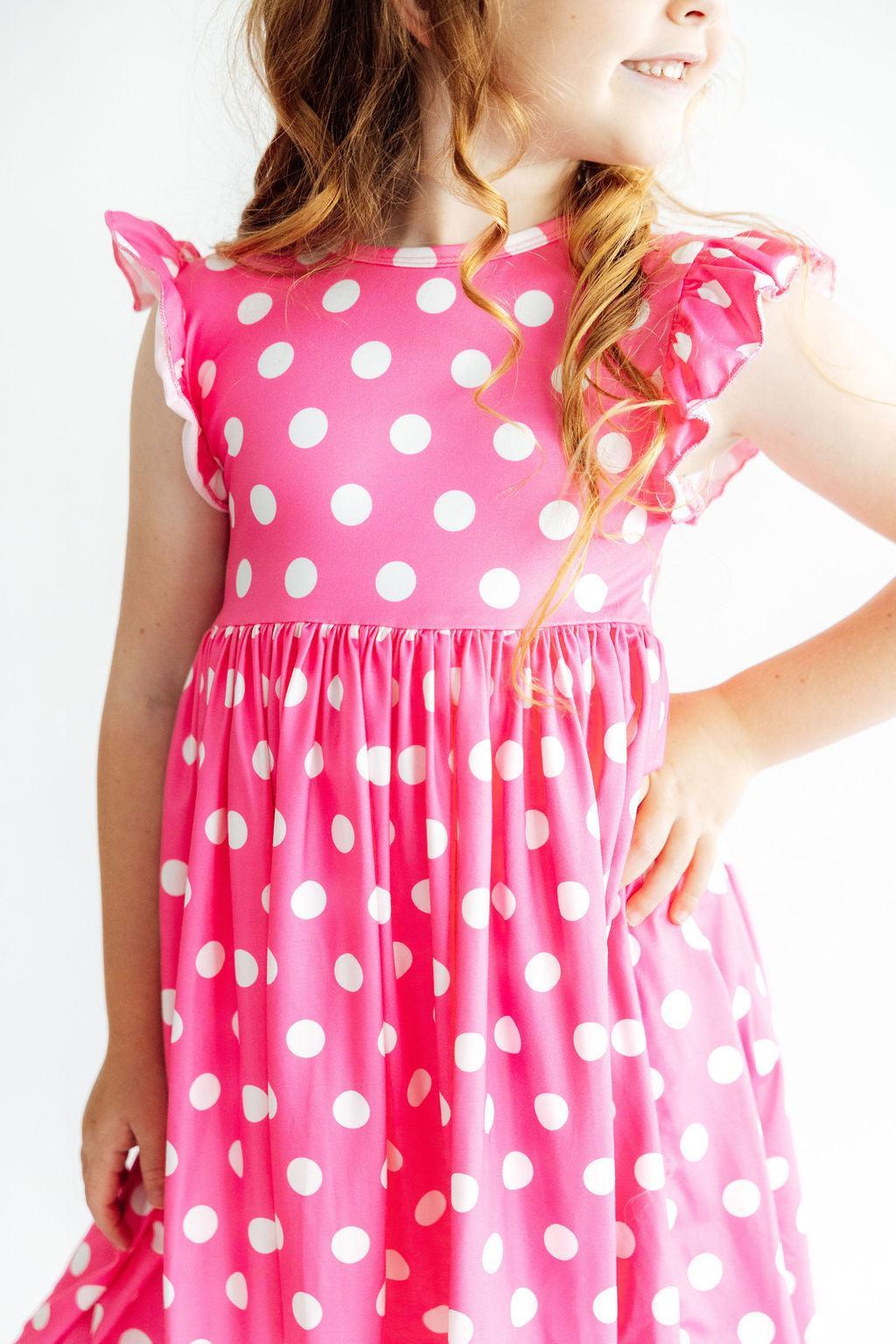 Pink Polka Dots Flutter Sleeve Twirl Dress by Mila & Rose ®