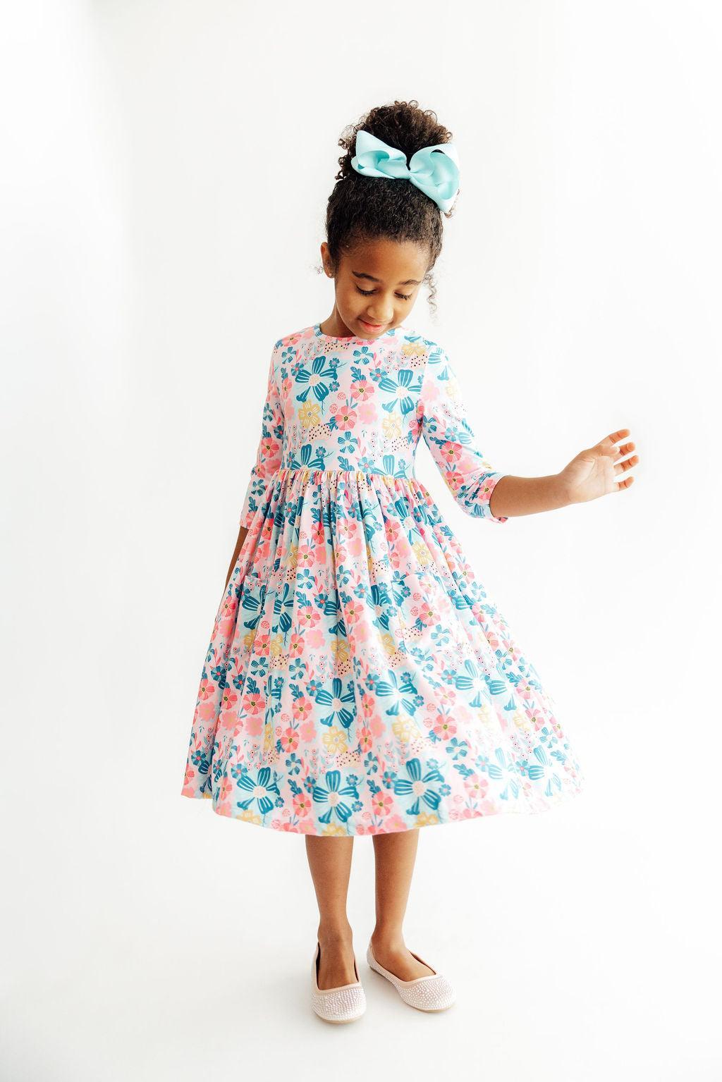 Floral Garden 3/4 Sleeve Pocket Twirl Dress
